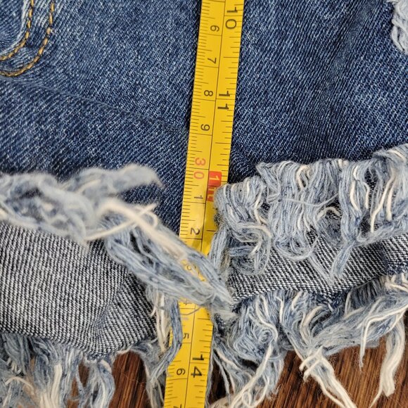 Shein Women's Blue & Black Denim Casual Ripped Cut Out Two Jeans Shorts Sz Large - Picture 7 of 8